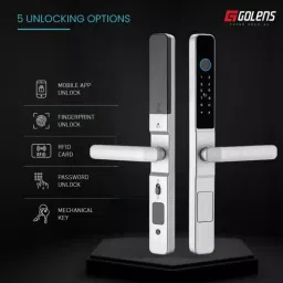 GOLENS Luxury Sliding Digital Door Lock with Long Handle Biometric Silver, X53 image 2