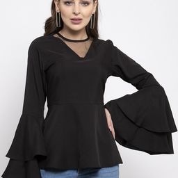 Claura Black Choker Neck Crepe Peplum Top-image-94