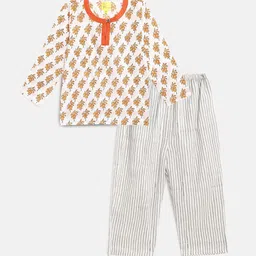 Tiny Bunnies Kids Orange & Grey Printed Pure Cotton Top with Pyjamas-image-48