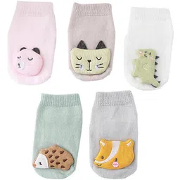 YOUSTYLO Kids Pack of 5 Pink & White Patterned Ankle-length Socks-image-10