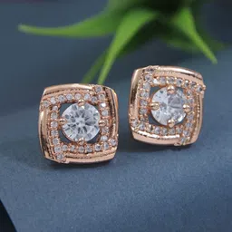 I Jewels Rose Gold Plated Artificial Stones Studded Square Shaped Studs-40