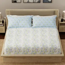 Boutique Living India Blue Floral Pure Cotton 300TC Double King Bedsheet Set-2.74mx2.74m-picture-34