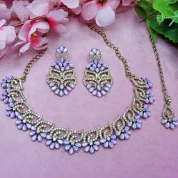 VATSALYA creation Alloy Gold- plated Purple Jewellery Set-image-46