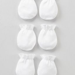 Babyhug 100% Cotton Solid Mittens Set Pack of 3 - White-6