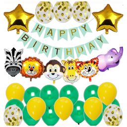 Bubble Trouble Jungle Safari Green Theme Birthday Decoration Kit with Animals Face Foil Balloons - Pack of 29-5