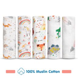 Babyhug Cotton Muslin Multipurpose Swaddle Wraps Animal Print Pack of 5 - Multicolour-image-54