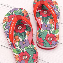 Pine Kids Slip On Flip Flops With Floral Print - Red-image-74