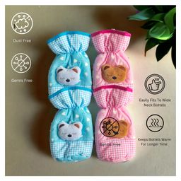 VOIDROP Chikankari Cute Stretchable Baby Feeding Bottle Cover with Easy to Hold Strap Feeding Bottle Cover Suitable for 250-300ML Pack of 4 (Multicolor)-25