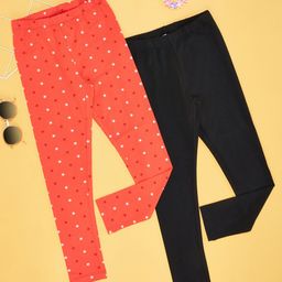 YU by Pantaloons Pack Of 2 Stars Printed & Solid Leggings - Multi Colour-image-69