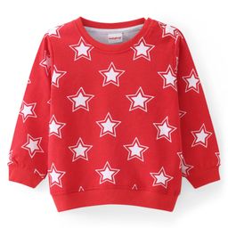 Babyhug Cotton Knit Full Sleeves Sweatshirt with Stars Print - Red-image-58