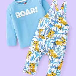 Babyhug Single Jersey Knit Dungaree and Full Sleeves T-Shirt Set with Cub Print - White & Sky Blue-image-61