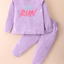 Smarty Girls Cotton Lycra Knit Full Sleeves Winter Wear Suit With Text Print - Mauve-picture-15