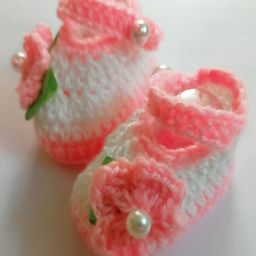 Knits & Knots Floral Applique Detailed & Colour Blocked Handmade Booties - Pink & White-picture-24