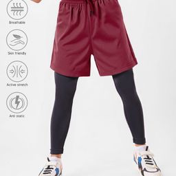 Pine Active Woven Shorts with Full Length Tights - Maroon-28