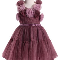 Enfance Sleeveless Rose Applique Shimmered Beads Embellished Dress - Wine-image-96