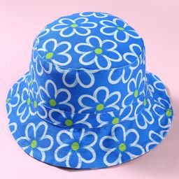 Babyhug Cotton Woven Two Layer Bucket Hat with Floral Print Blue - Diameter 17 cm-image-70