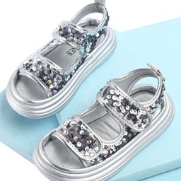 KIDLINGSS Sequins Embellished Sandals With Velcro Closure - Silver-image-74