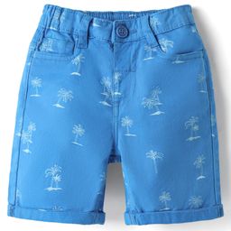 Babyhug Twill Mid Thigh Tropical Printed Shorts With Stretch - Light Blue-image-59