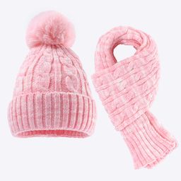 Babyhug Pom Pom Woollen Cap with Muffler & Cable Knit Design Pink - Diameter 10.5 cm-image-69