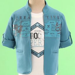 Dapper Dudes Full Sleeves Typography Printed Jacket With Tee - Blue-image-30