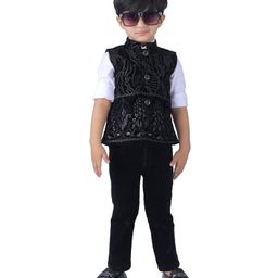 DOTSON Cotton Woven Full Sleeves Sequins Embellished 3 Piece Party Suit Set - Black-image-66