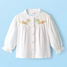 Babyhug Rayon Woven Full Sleeves Floral Embroidered Top - White-picture-12