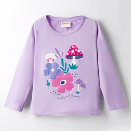 Lazy Bones Sinker Knit Full Sleeves T-Shirt With Floral & Mushroom Print - Lilac-picture-1