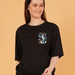 Parona Women Graphic Printed Round Neck Cotton Oversized T-shirt-picture-33