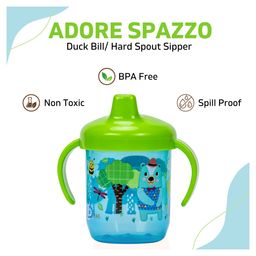 Adore Spazzo Duck Bill/ Hard Spout Sipper with Twin Handle & Hygiene Cap- 250ml- Blue image 4
