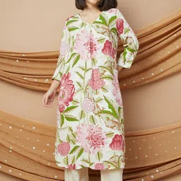 Melange by Lifestyle Floral Printed V Neck A Line Kurta-picture-56