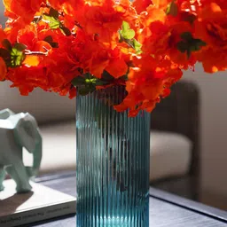 Pure Home and Living Blue Ribbed Straight Glass Vase-19