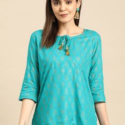 Anouk Turquoise Blue Printed Kurti-image-11