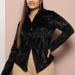 Sztori Plus Size Solid Twisted Velvet Top-27