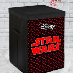 Kuber Industries Black & Red Disney Star Wars Printed Foldable Organiser Basket With Lid & Handles-55