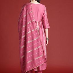 Anouk Striped A-Line Kurta with Trousers & Dupatta image 2