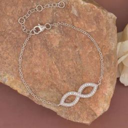 925 Silver AAA Grade American Diamond Infinity Adjustable Bracelet for Women & Girls-image-29