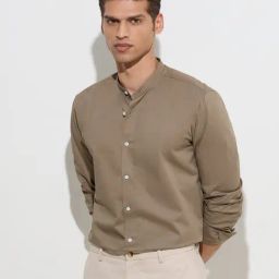 WES Formals by Westside Taupe Ultra-Slim Fit Cotton-Blend Shirt-image-89