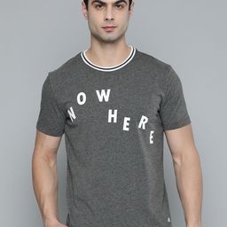 Alcis Men Charcoal Grey & White Typography Printed T-shirt-picture-7