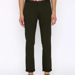 Basics Men Green Tapered Fit Solid Regular Trousers-image-91