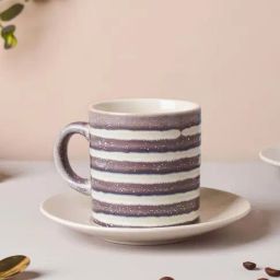 Nestasia Brown & White Textured Food-Safe Ceramic Cup & Plate Set, Microwaveable, Lead-Free, 150ml-12