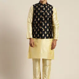 SOJANYA Mandarin Collar Regular Kurta With Churidar & With Nehru Jacket image 1