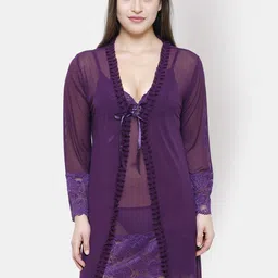 FashionRack Purple Solid Baby Doll with Robe-image-109