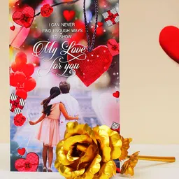 Set of 2 Valentines Day Special Greeting Card & Artificial Golden Rose-image-7