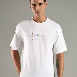 Mast & Harbour Typography Printed Round Neck Pure Cotton Relaxed Fit T-shirt-picture-49