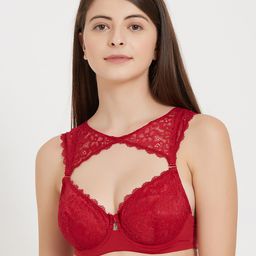 SOIE Medium Coverage Non Padded Wired Demi Cup Bra with Detachable Lace Harness-6