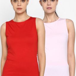 appulse Women Red & Pink Set of 2 Solid Round Neck T-shirt-picture-13