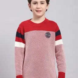 Monte Carlo Kids Red Self Design Full Sleeves Sweater-image-25