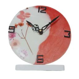 CHRONIKLE Pink Epoxy Resin Round Handmade Flower Art Analog Table Top Office Desk Clock-image-64