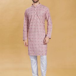 PulseIQ Men Geometric Embroidered Thread Work Kurta-picture-49