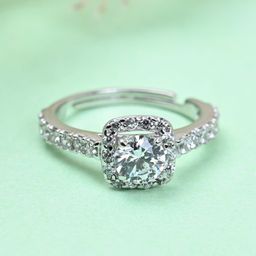 Clara 925 Sterling Silver Rhodium-Plated CZ-Studded Adjustable Finger Ring-image-7